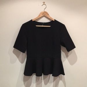 Black peplum short sleeve dressy top